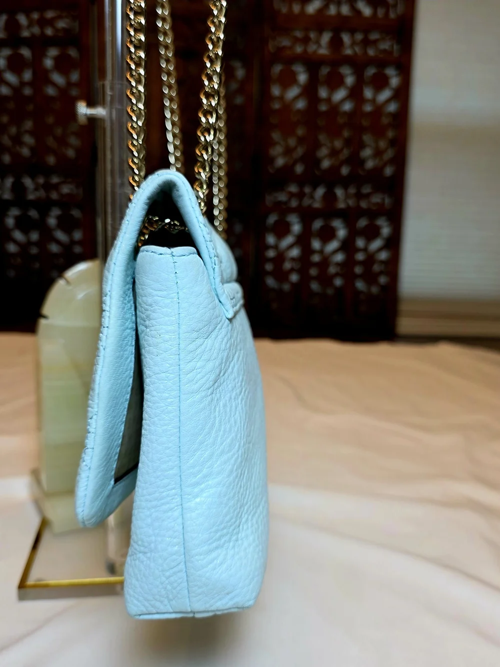 Kate Spade Blue Quilted Leather Chain Shoulder Bag Gold Turn Lock 2008-2012 Era